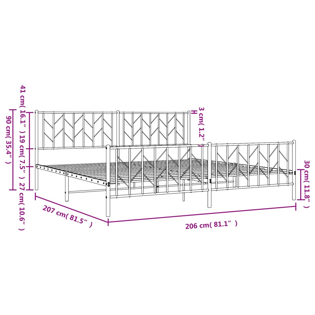 Metal Bed Frame without Mattress with Footboard White 200x200cm