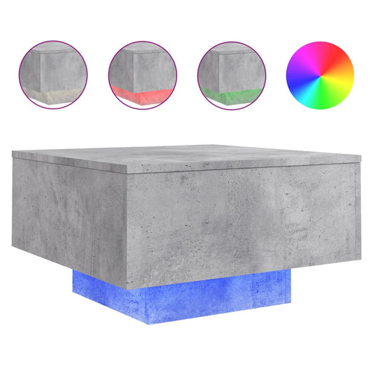 Coffee Table with LED Lights Concrete Grey 55x55x31 cm
