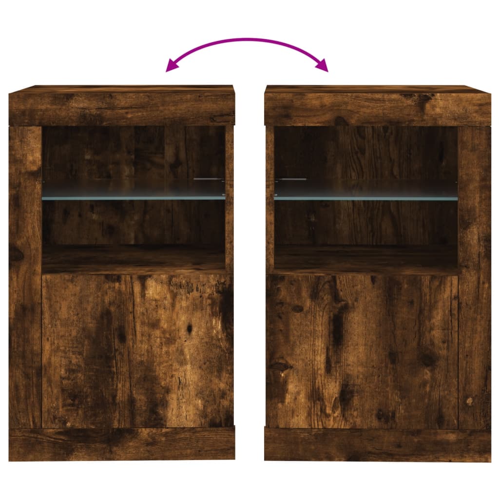 Side Cabinets with LED Lights 2 pcs Smoked Oak Engineered Wood