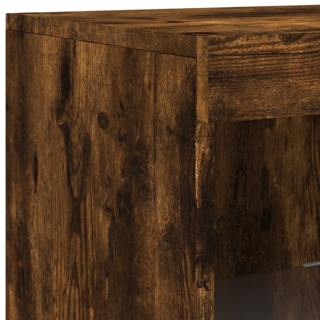 Sideboard with LED Lights Smoked Oak 41x37x100 cm
