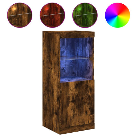 Sideboard with LED Lights Smoked Oak 41x37x100 cm