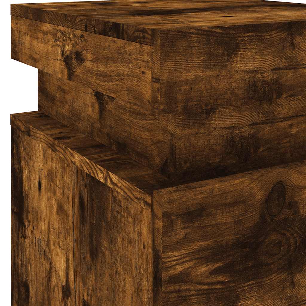 Bedside Cabinets with LED Lights 2 pcs Smoked Oak 35x39x55 cm