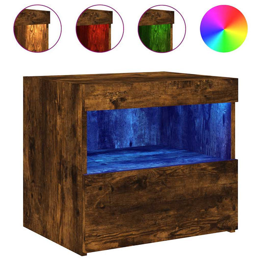 Bedside Cabinet with LED Lights Smoked Oak 50x40x45 cm