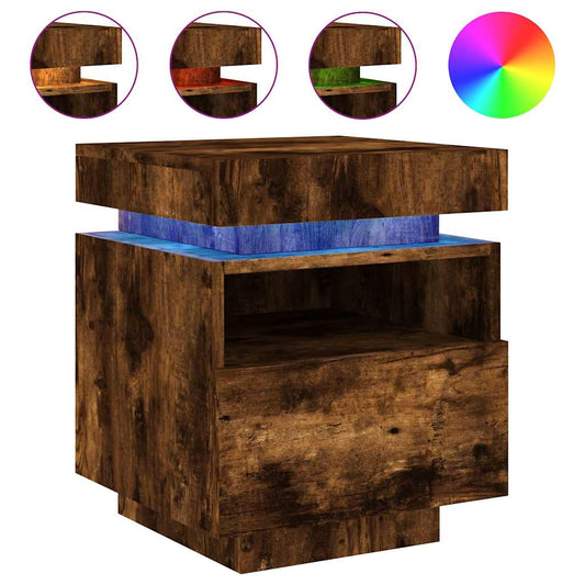 Bedside Cabinet with LED Lights Smoked Oak 40x39x48,5 cm