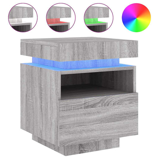 Bedside Cabinet with LED Lights Grey Sonoma 40x39x48,5 cm