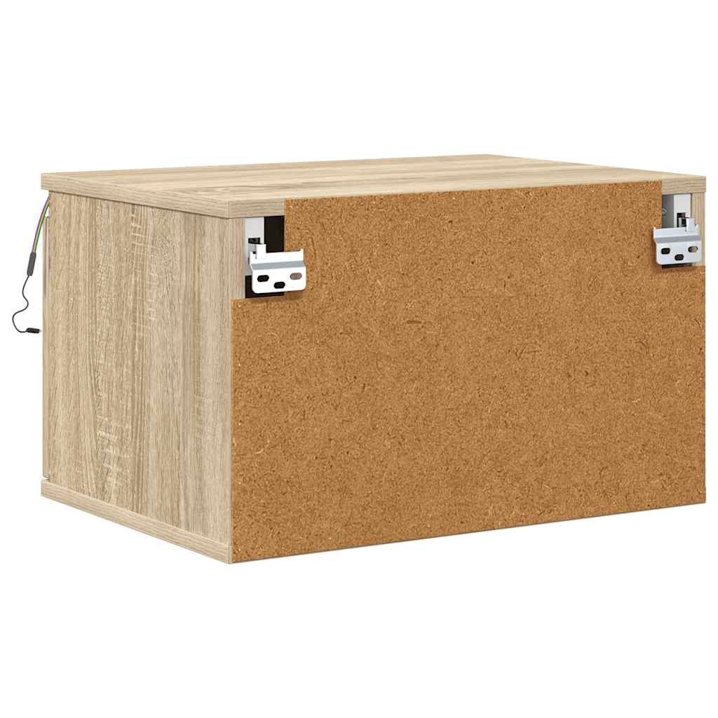 Wall-mounted Bedside Cabinets with LED Lights 2 pcs Sonoma Oak