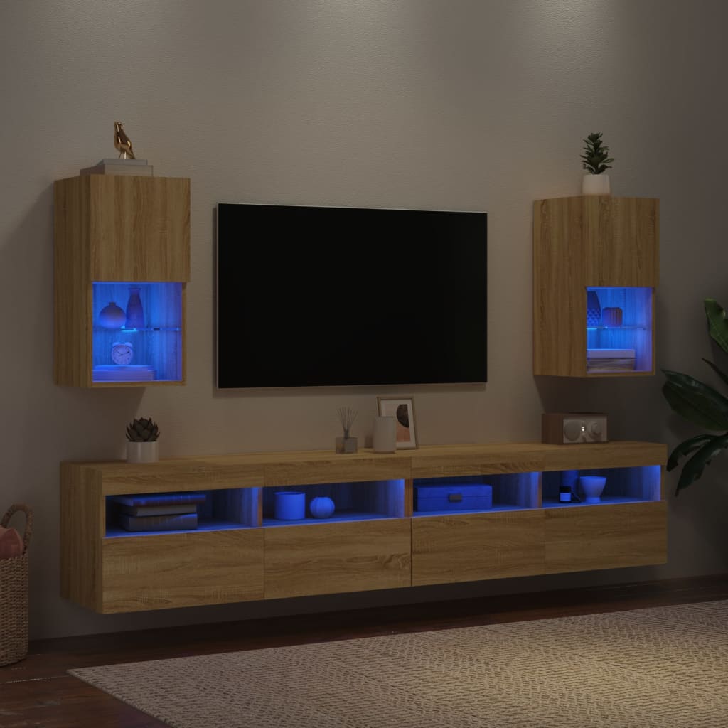 TV Cabinets with LED Lights 2 pcs Sonoma Oak 30.5x30x60 cm