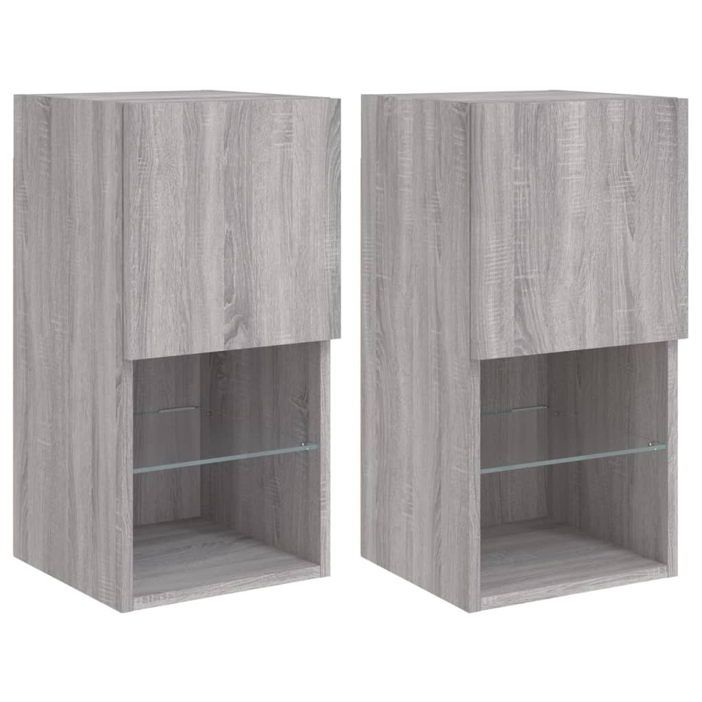 TV Cabinets with LED Lights 2 pcs Grey Sonoma 30.5x30x60 cm