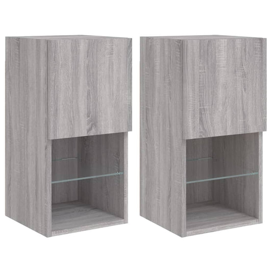 TV Cabinets with LED Lights 2 pcs Grey Sonoma 30.5x30x60 cm