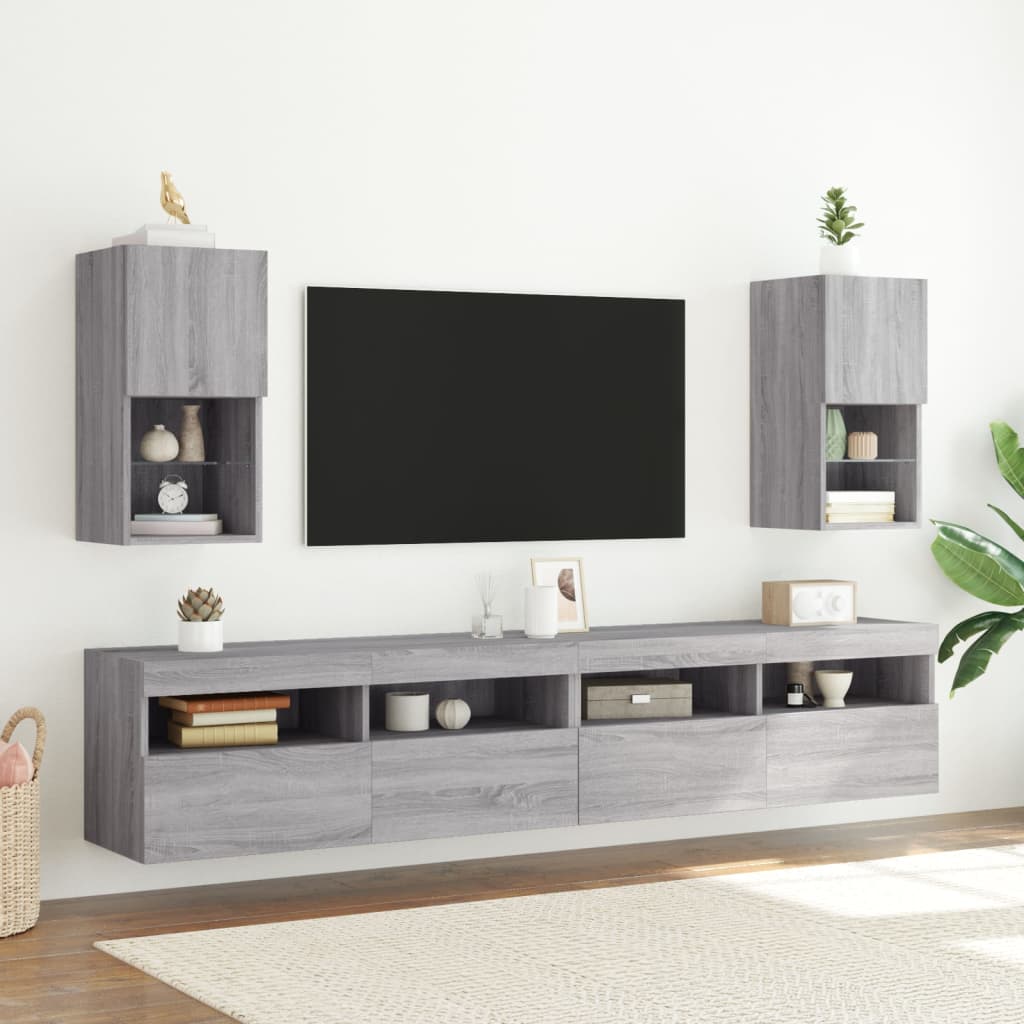 TV Cabinets with LED Lights 2 pcs Grey Sonoma 30.5x30x60 cm