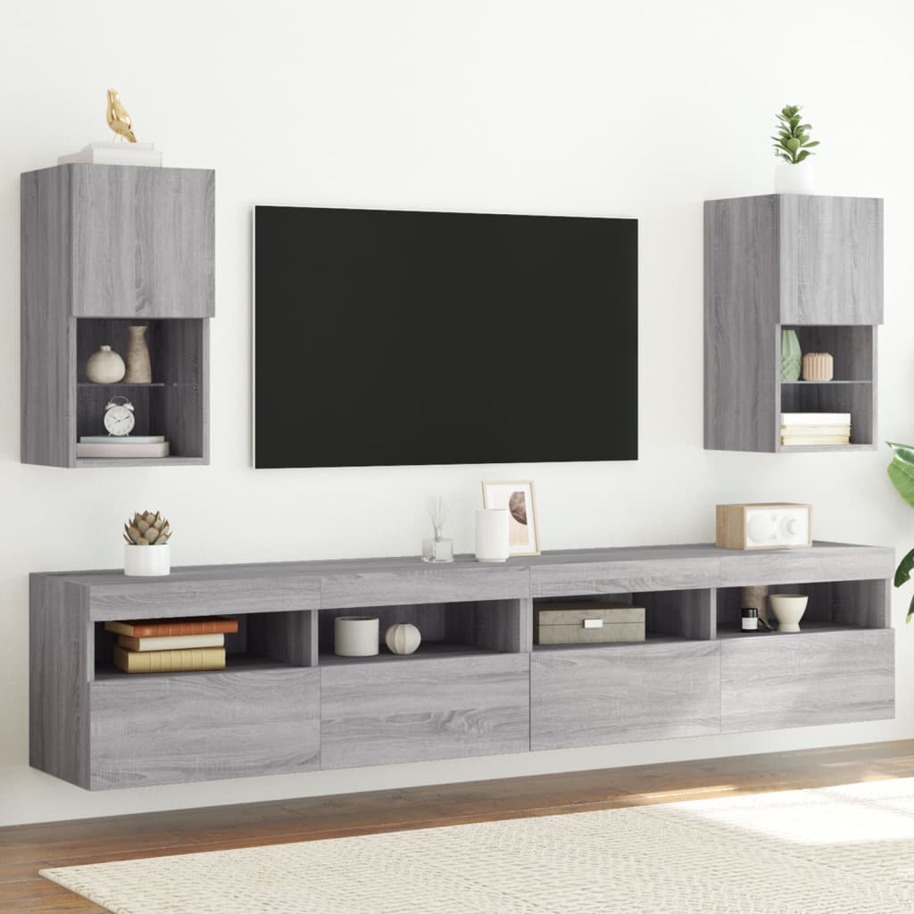 TV Cabinets with LED Lights 2 pcs Grey Sonoma 30.5x30x60 cm