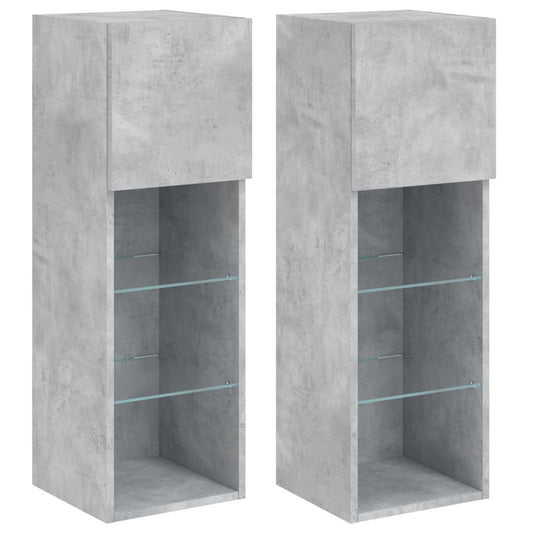 2 Piece TV Cabinet Set with LED Lights Concrete Grey 30,5x30x90 cm