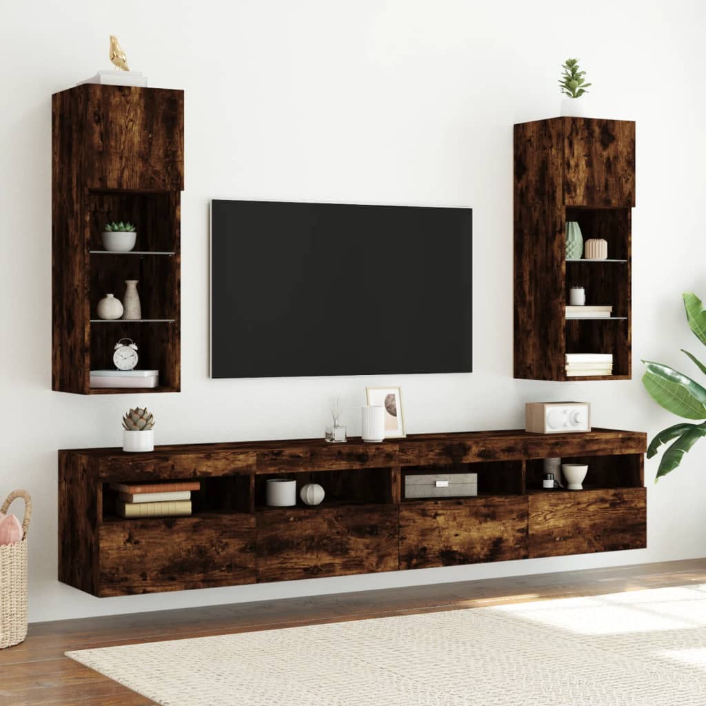 TV Cabinets with LED Lights 2 pcs Smoked Oak 30.5x30x90 cm