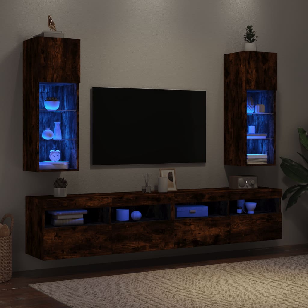 TV Cabinets with LED Lights 2 pcs Smoked Oak 30.5x30x90 cm