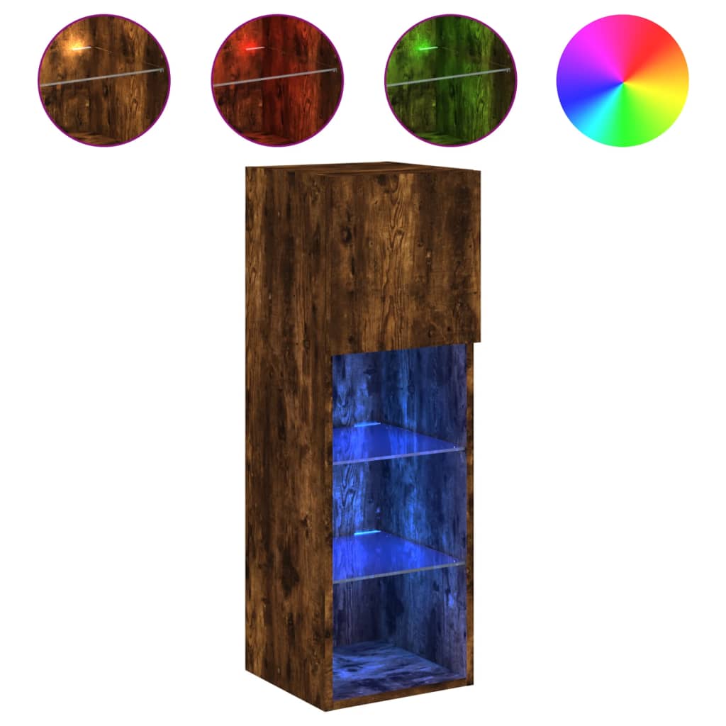 TV Cabinets with LED Lights 2 pcs Smoked Oak 30.5x30x90 cm