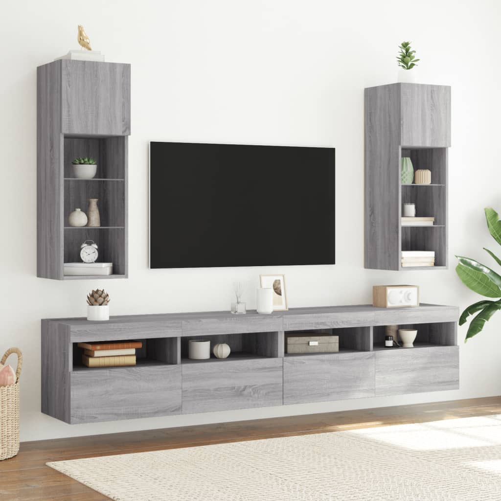 TV Cabinets with LED Lights 2 pcs Grey Sonoma 30.5x30x90 cm