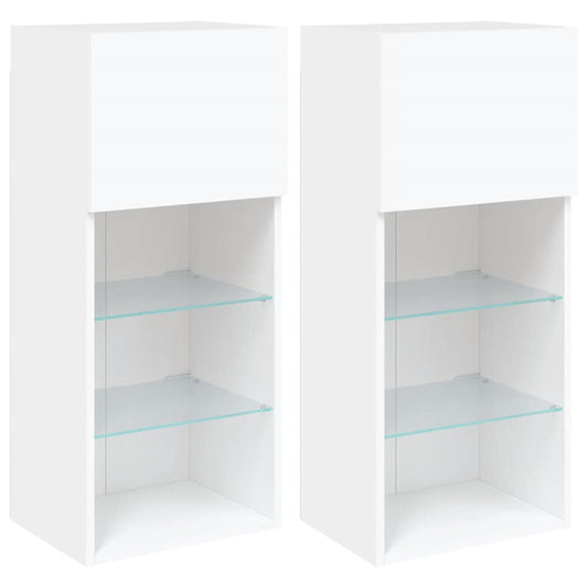 2 Piece TV Cabinet Set with LED Lights White 40,5x30x90 cm
