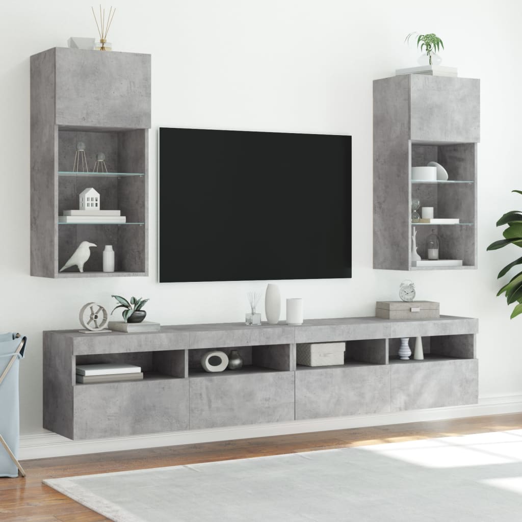 TV Cabinets with LED Lights 2 pcs Concrete Grey 40.5x30x90 cm