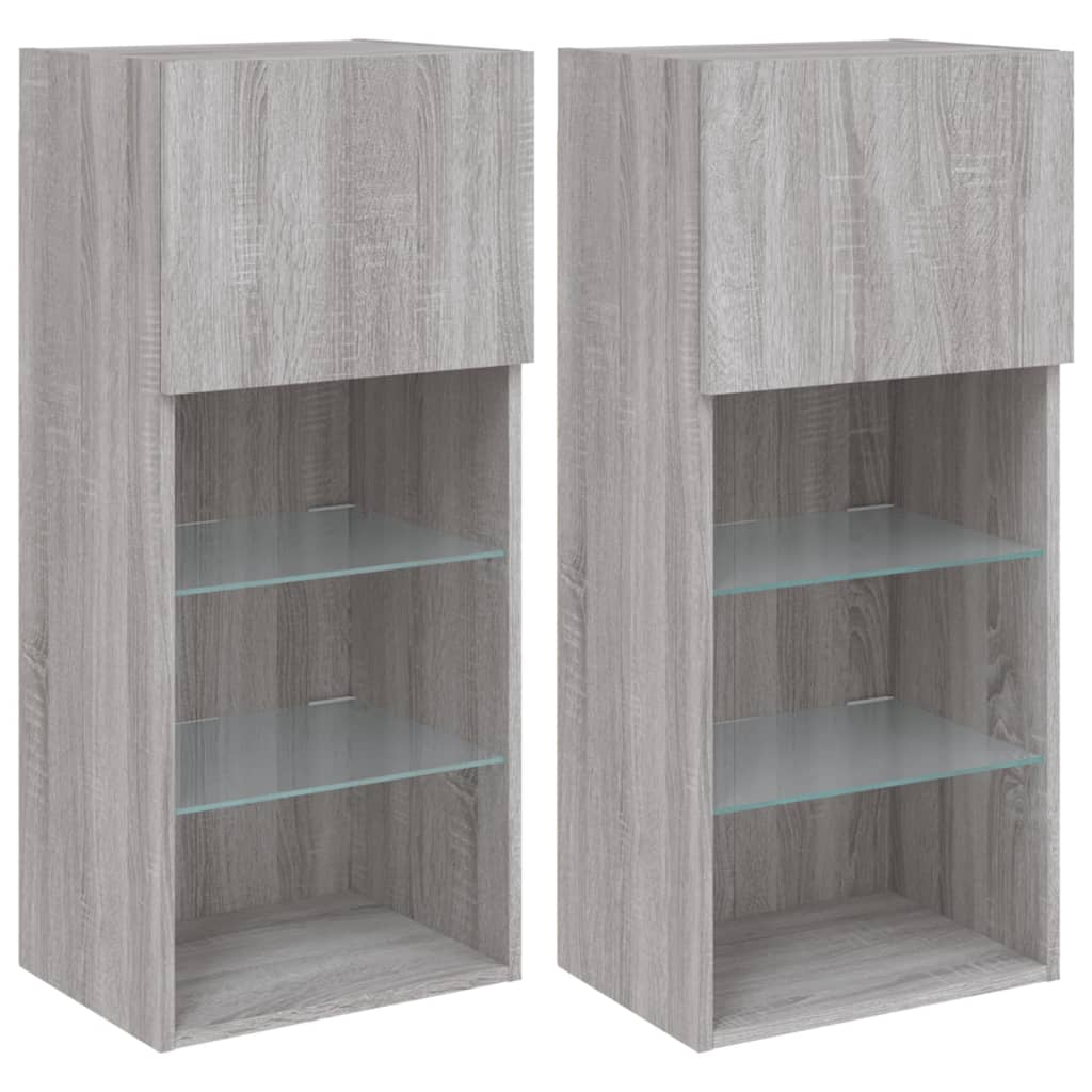 TV Cabinets with LED Lights 2 pcs Grey Sonoma 40.5x30x90 cm