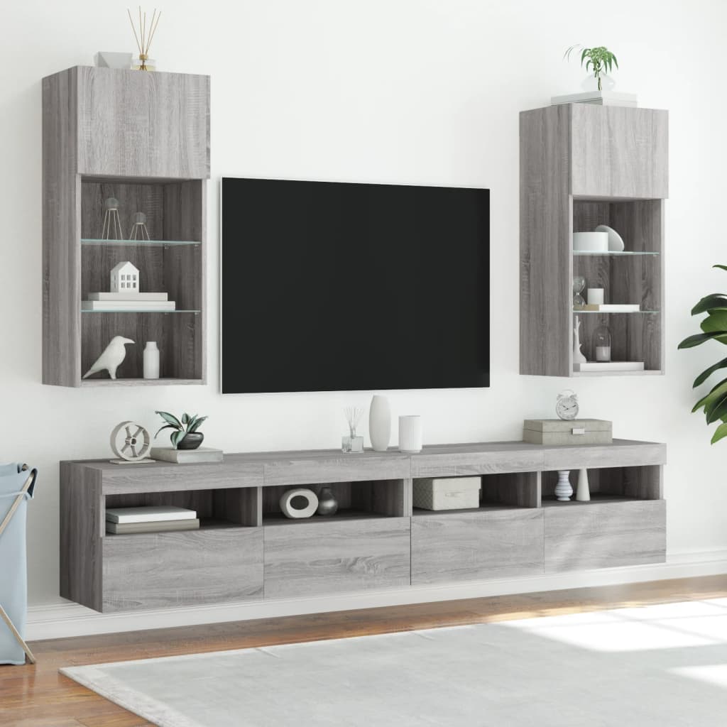 TV Cabinets with LED Lights 2 pcs Grey Sonoma 40.5x30x90 cm