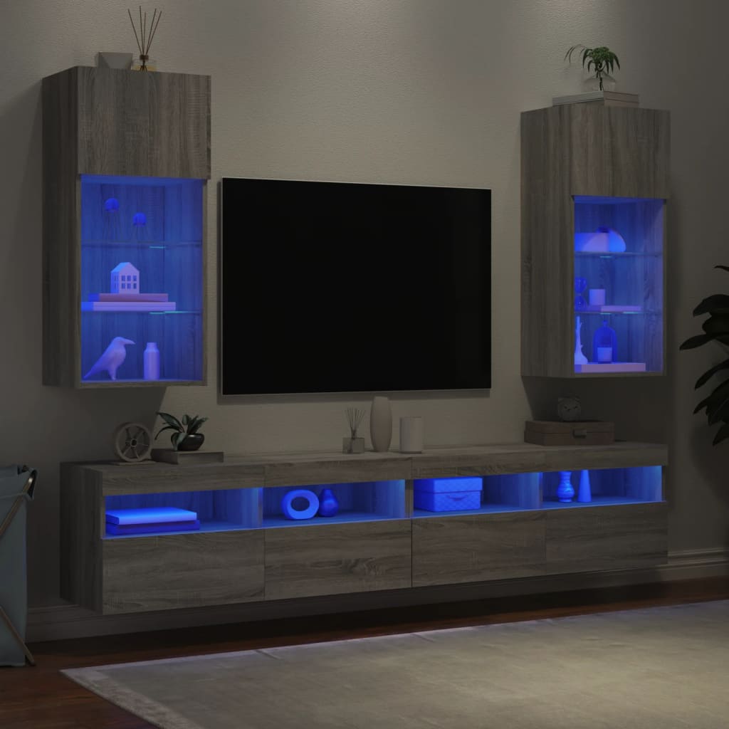 TV Cabinets with LED Lights 2 pcs Grey Sonoma 40.5x30x90 cm