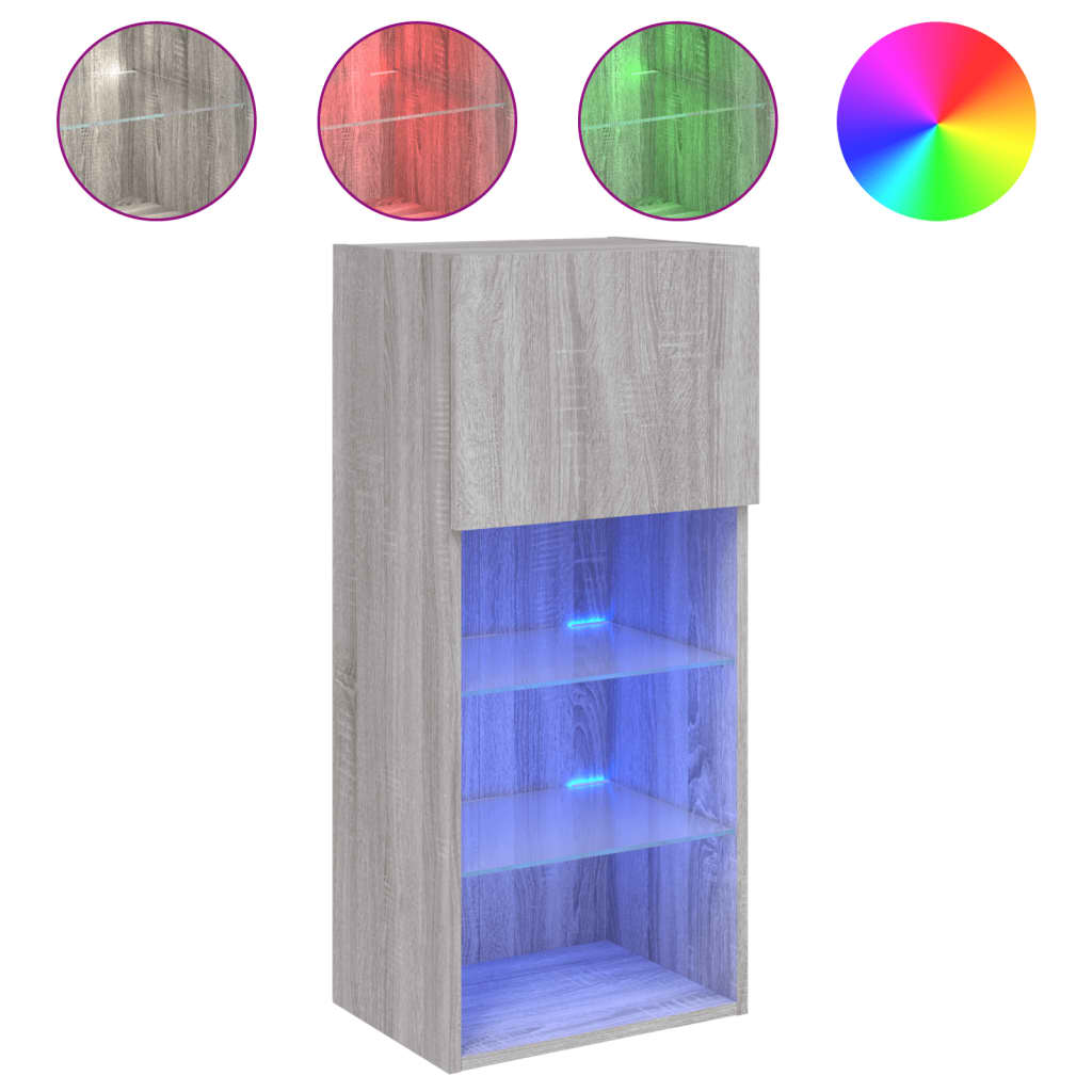 TV Cabinets with LED Lights 2 pcs Grey Sonoma 40.5x30x90 cm