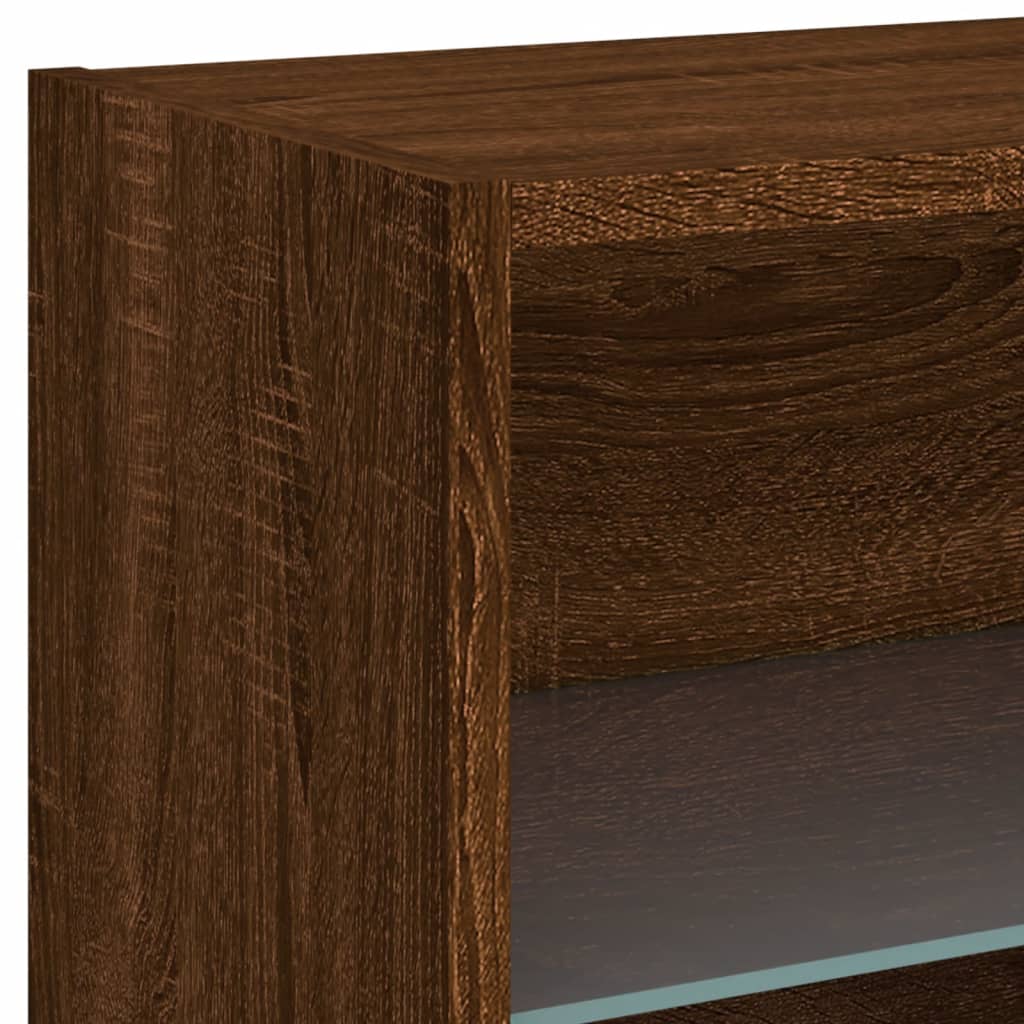 Bedside Cabinets with LED Lights Wall-mounted 2 pcs Brown Oak