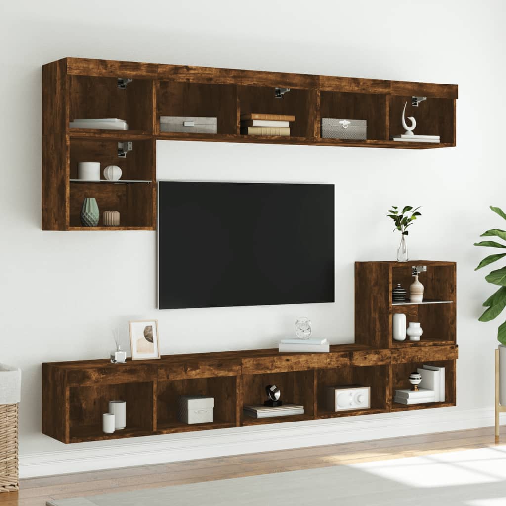 TV Cabinets with LED Lights 2 pcs Smoked Oak 80x30x30 cm