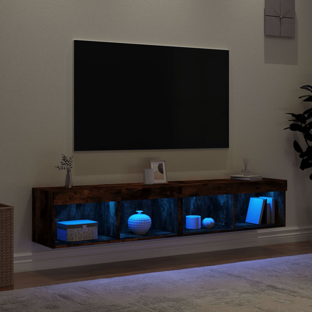 TV Cabinets with LED Lights 2 pcs Smoked Oak 80x30x30 cm