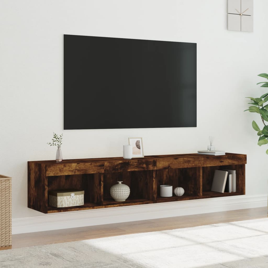 TV Cabinets with LED Lights 2 pcs Smoked Oak 80x30x30 cm