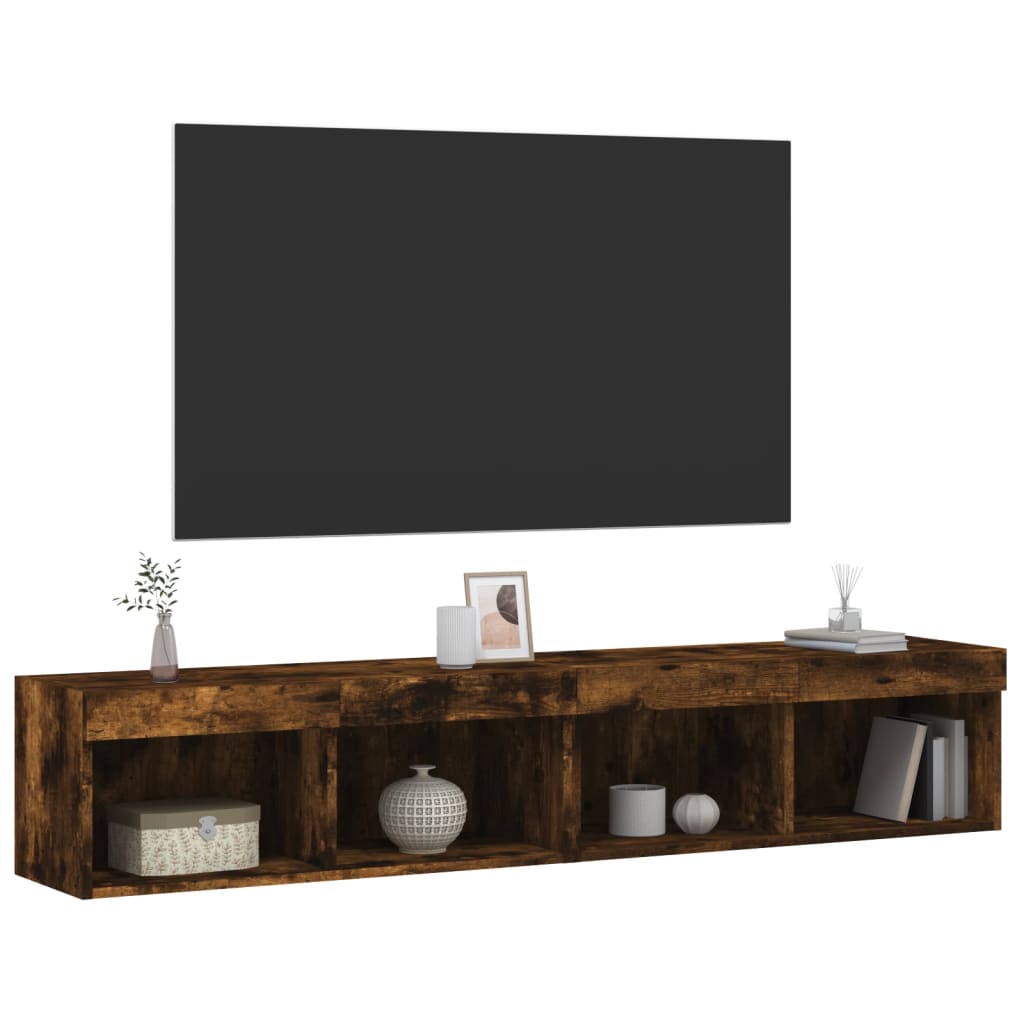 TV Cabinets with LED Lights 2 pcs Smoked Oak 80x30x30 cm