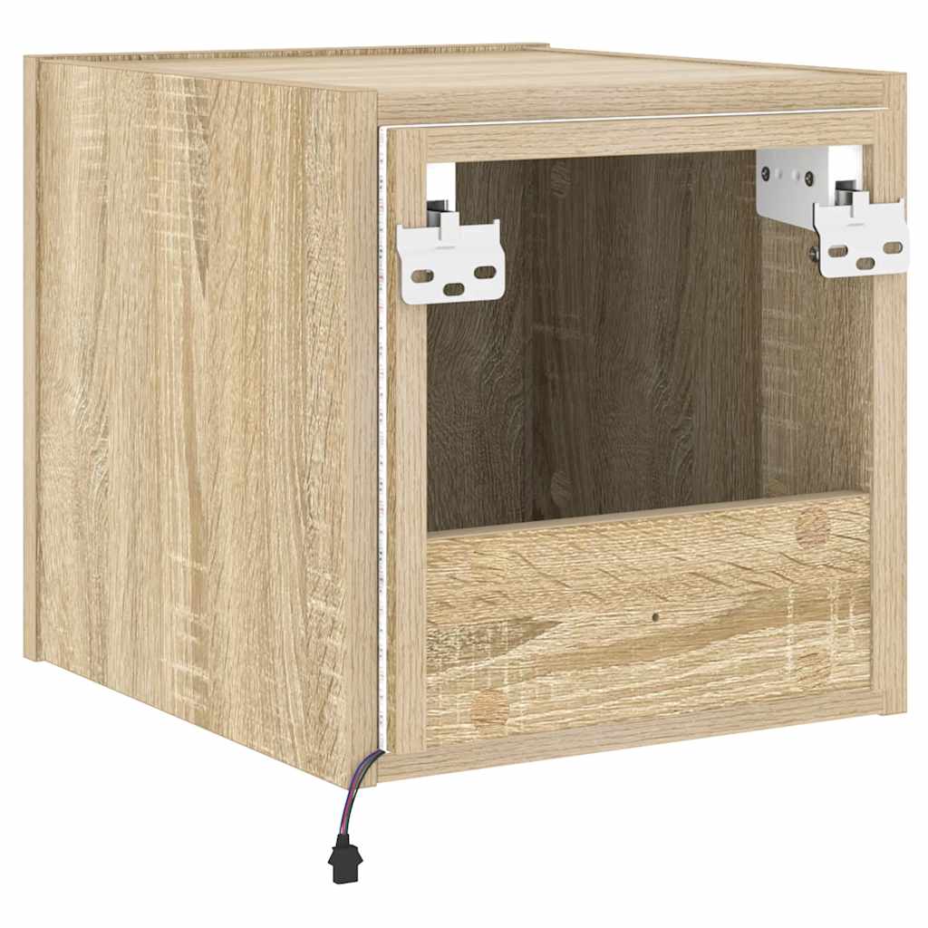 TV Wall Cabinet with LED Lights Sonoma Oak 30.5x35x30 cm