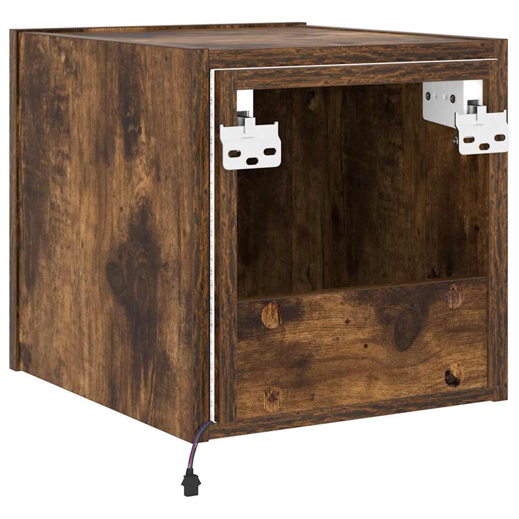 TV Wall Cabinet with LED Lights Smoked Oak 30.5x35x30 cm