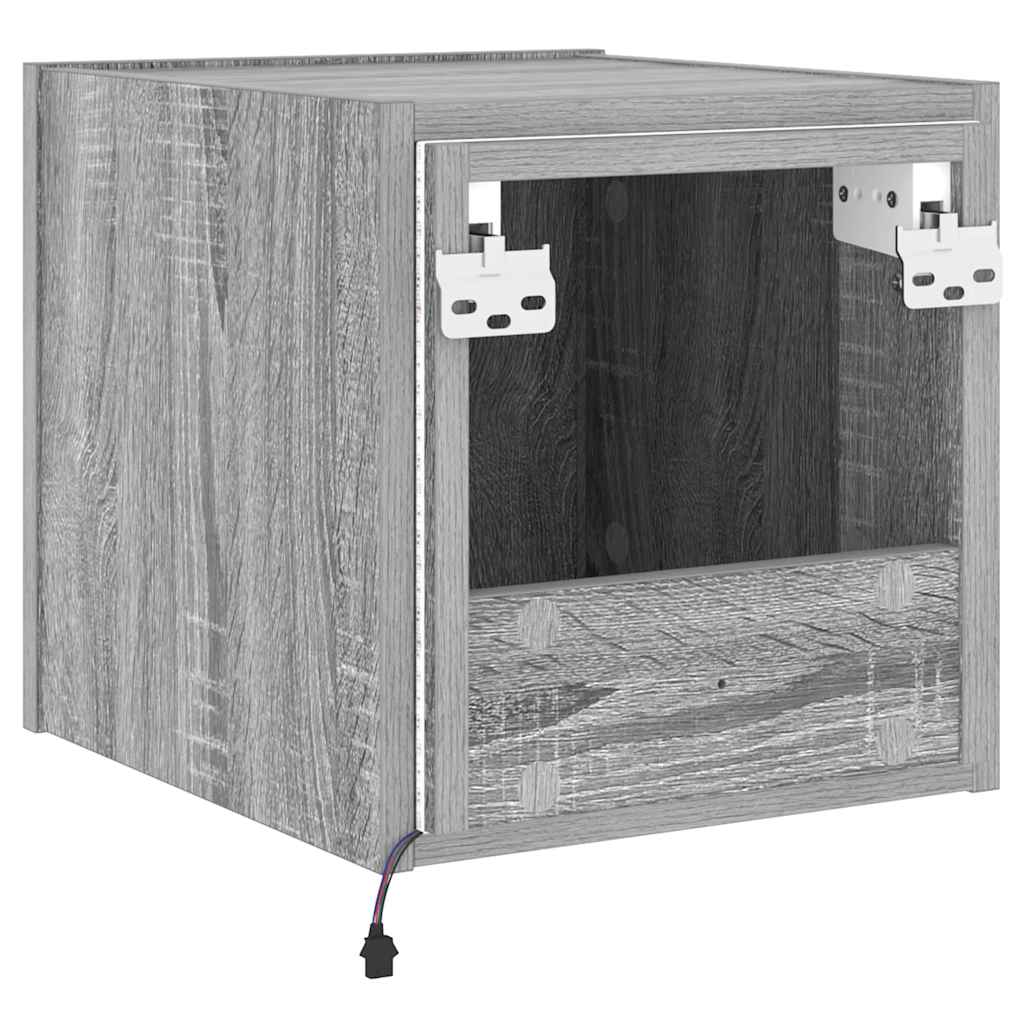 TV Wall Cabinet with LED Lights Grey Sonoma 30.5x35x30 cm
