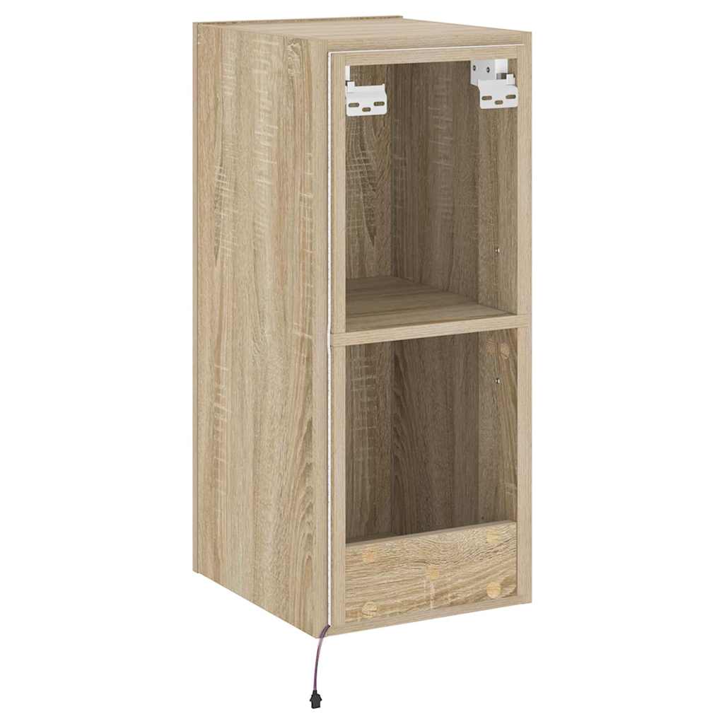 TV Wall Cabinet with LED Lights Sonoma Oak 30.5x35x70 cm