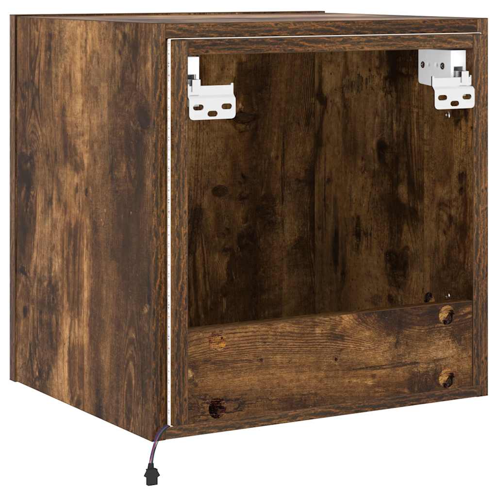 TV Wall Cabinet with LED Lights Smoked Oak 40.5x35x40 cm
