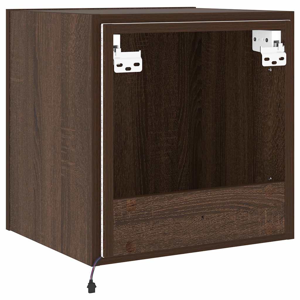 TV Wall Cabinet with LED Lights Brown Oak 40.5x35x40 cm