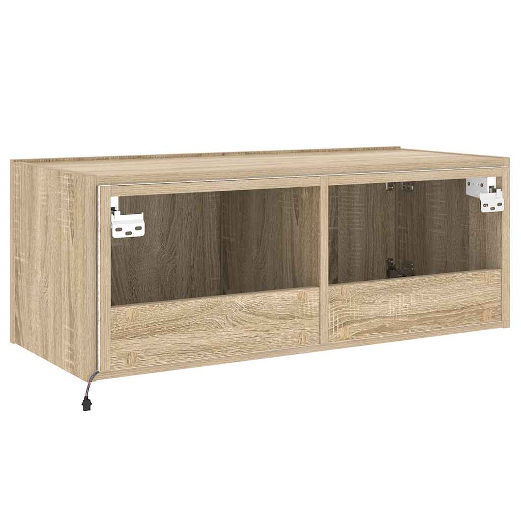 TV Wall Cabinet with LED Lights Sonoma Oak 80x35x31 cm