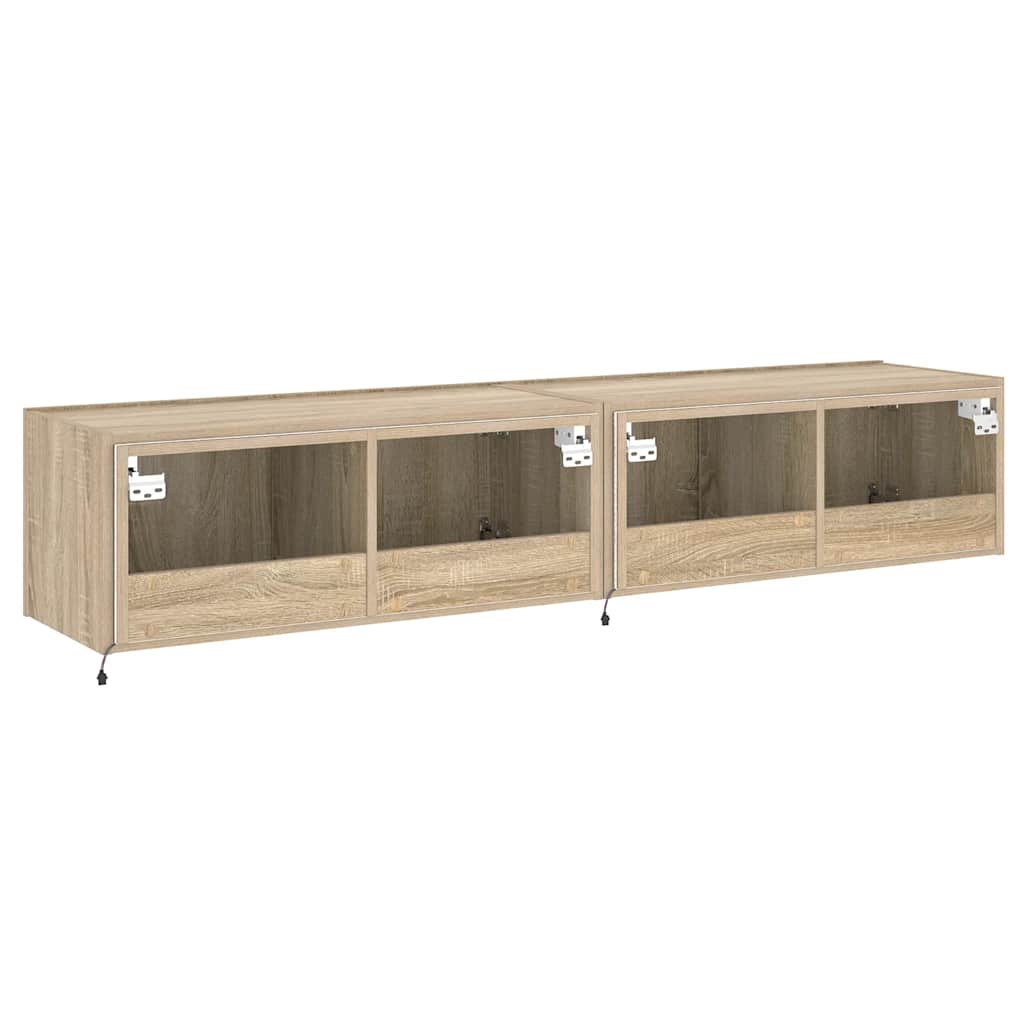 TV Wall Cabinets with LED Lights 2 pcs Sonoma Oak 80x35x31 cm