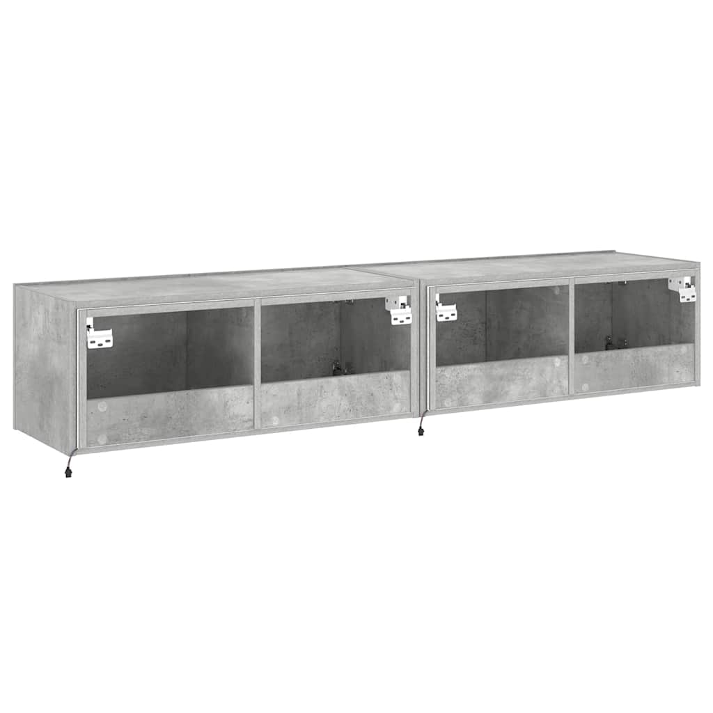 TV Wall Cabinets with LED Lights 2 pcs Concrete Grey 80x35x31 cm