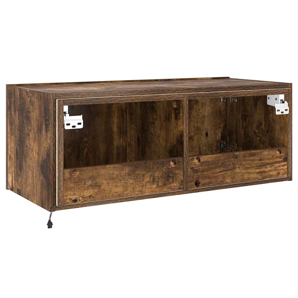 TV Wall Cabinet with LED Lights Smoked Oak 80x35x31 cm