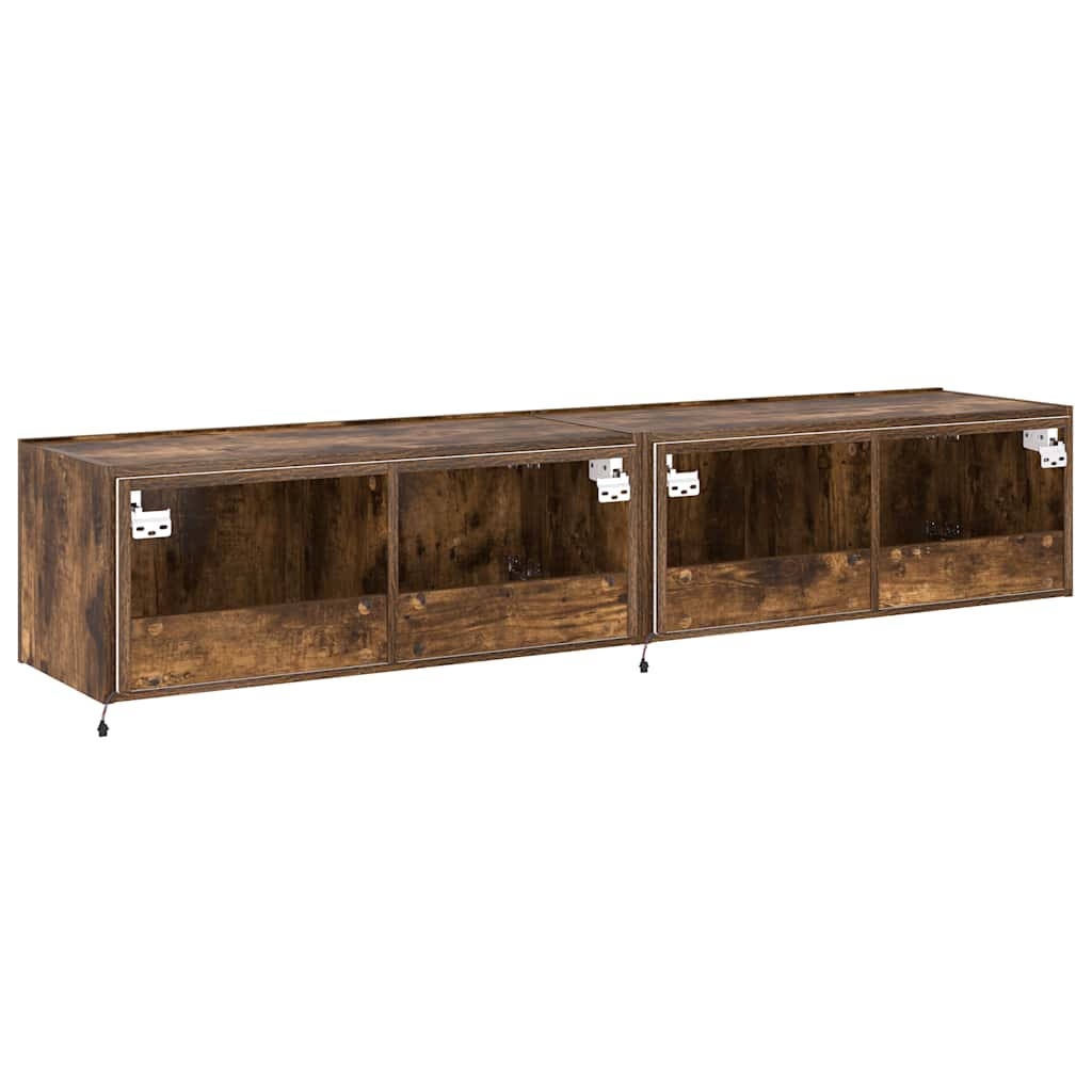 TV Wall Cabinets with LED Lights 2 pcs Smoked Oak 80x35x31 cm
