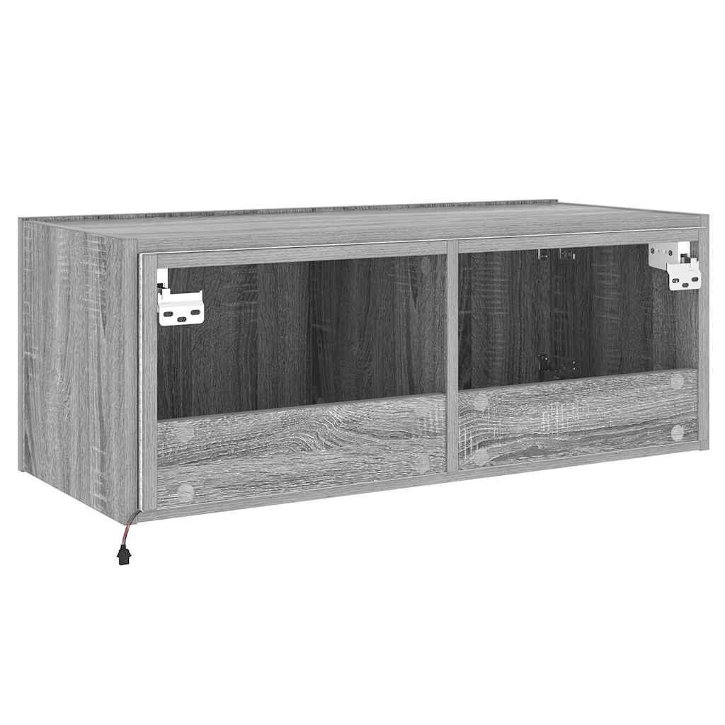 TV Wall Cabinet with LED Lights Grey Sonoma 80x35x31 cm