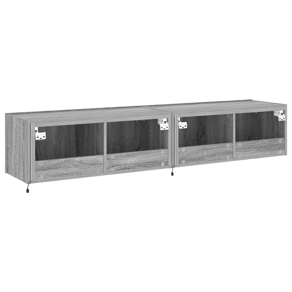 TV Wall Cabinets with LED Lights 2 pcs Grey Sonoma 80x35x31 cm