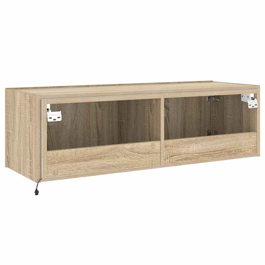 TV Wall Cabinet with LED Lights Sonoma Oak 100x35x31 cm