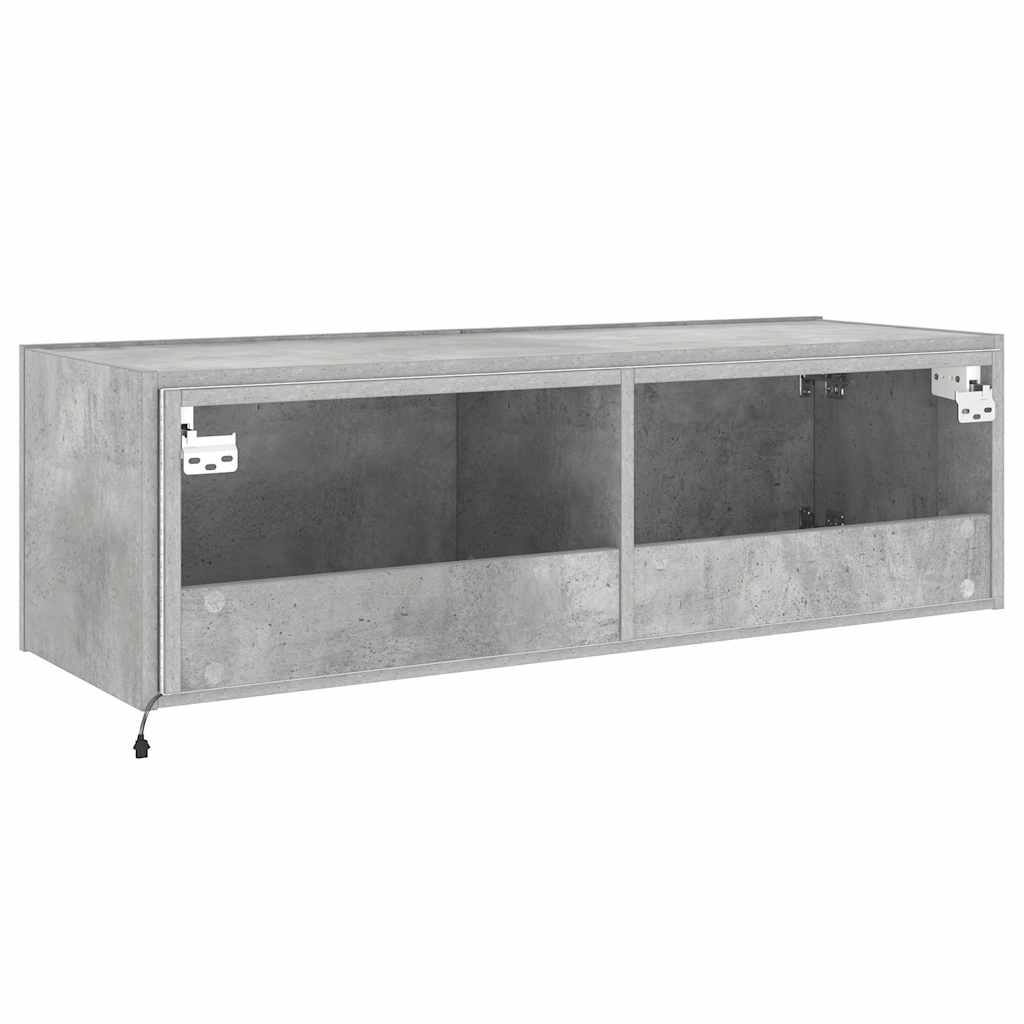 TV Wall Cabinet with LED Lights Concrete Grey 100x35x31 cm
