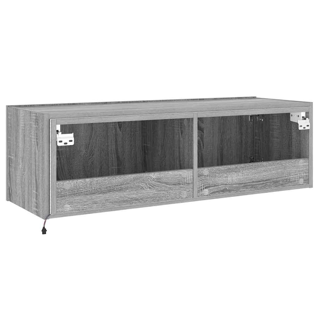 TV Wall Cabinet with LED Lights Grey Sonoma 100x35x31 cm