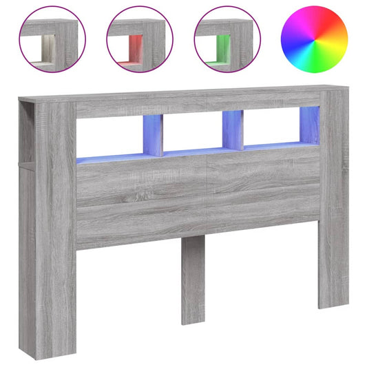 LED Headboard Grey Sonoma 160x18,5x103,5 cm Engineered Wood