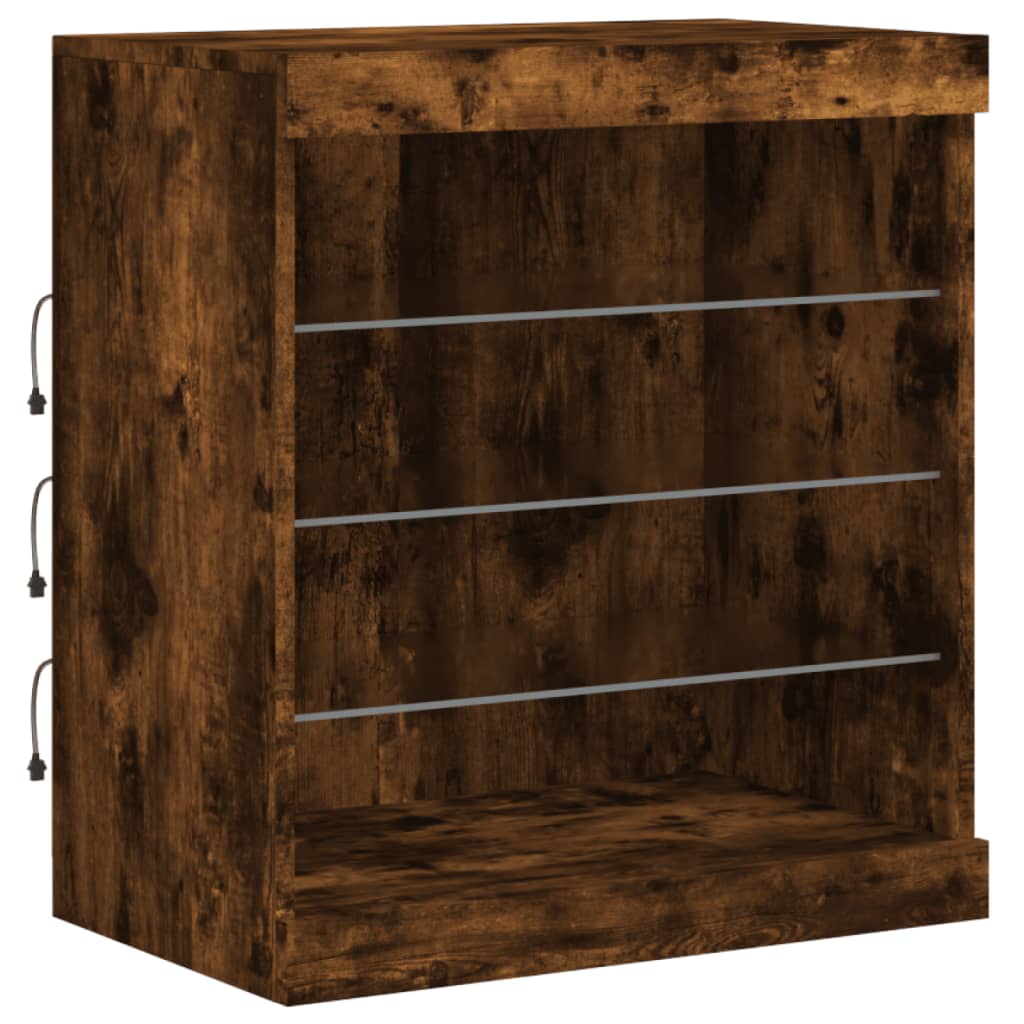 Sideboard with LED Lights Smoked Oak 181,5x37x67 cm