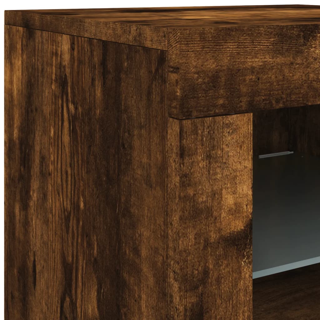 Sideboard with LED Lights Smoked Oak 142,5x37x67 cm